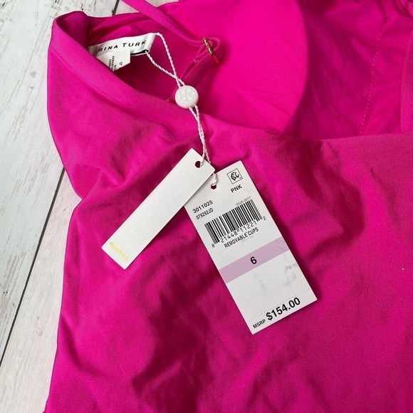 Trina Turk womens swimsuit Monaco Asymmetrical One Piece Pink Size 6 granny core - Picture 4 of 5